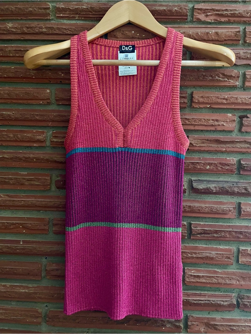 Vintage Y2K Archive D&G Dolce & Gabbana Pink Purple Striped Metallic Ribbed Knit